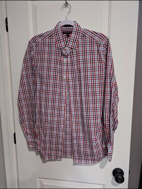 Banana Republic Red & Blue Checked Long-Sleeve Dress Shirt